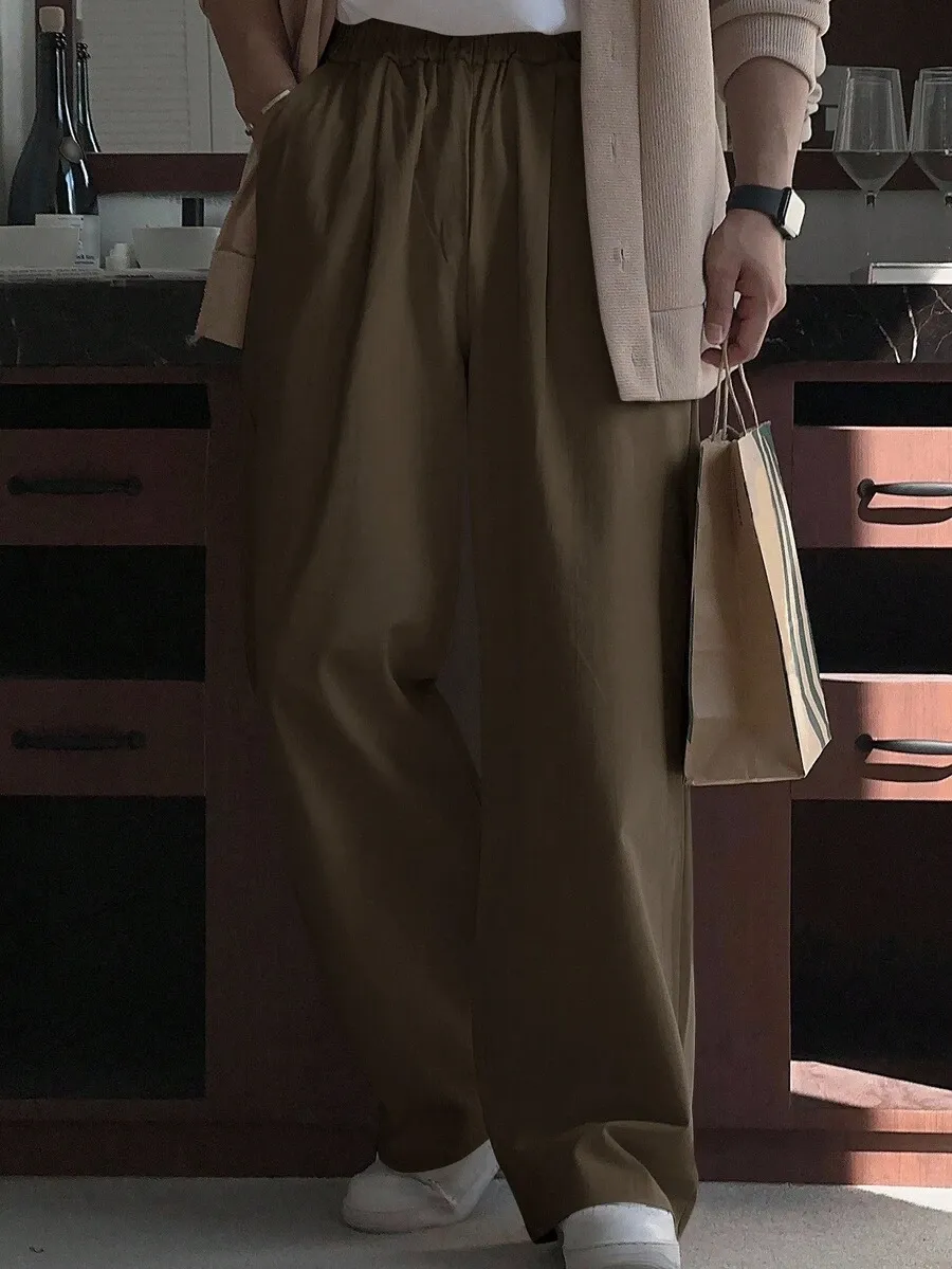 ソリッドブラウン プリーツポケットパンツ