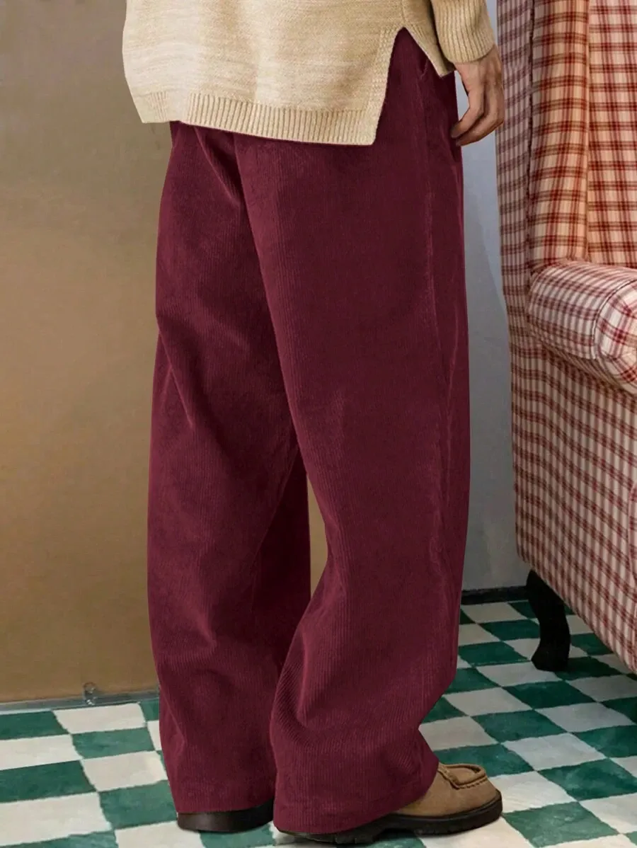 メンズ ルーズフィット ワイドレッグ コーデュロイパンツ