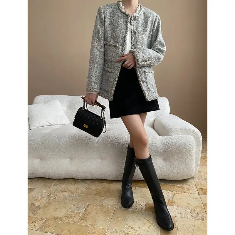 アウター ジャケット ツイード 長袖 目を奪われる グレー