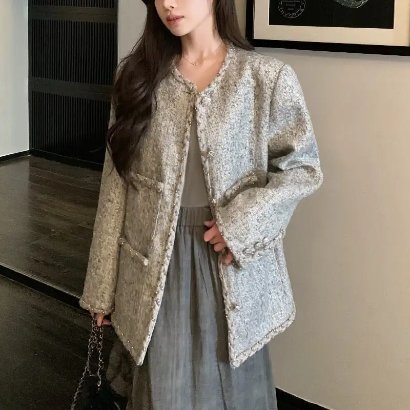 アウター ジャケット ツイード 長袖 目を奪われる グレー