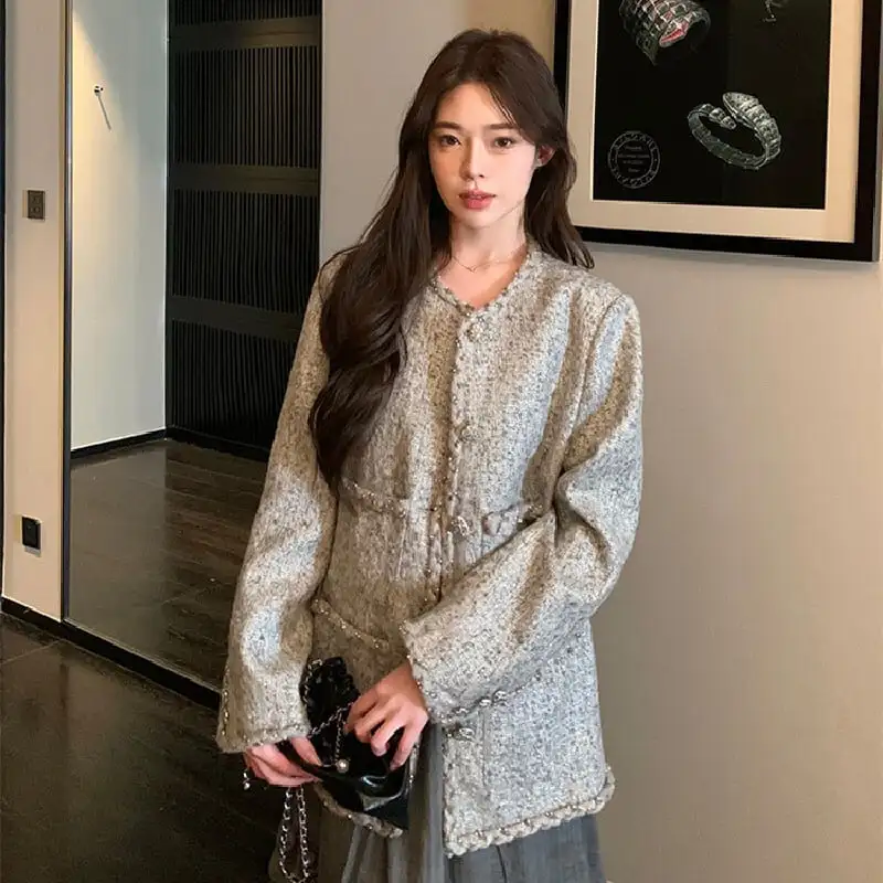 アウター ジャケット ツイード 長袖 目を奪われる グレー