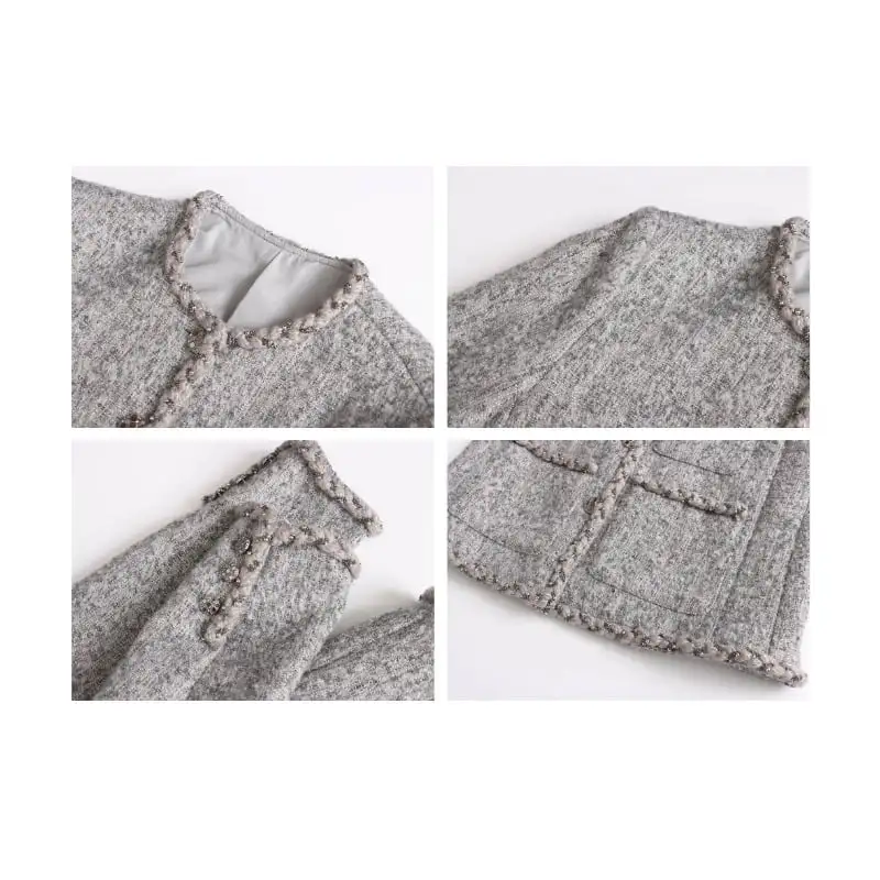 アウター ジャケット ツイード 長袖 目を奪われる グレー