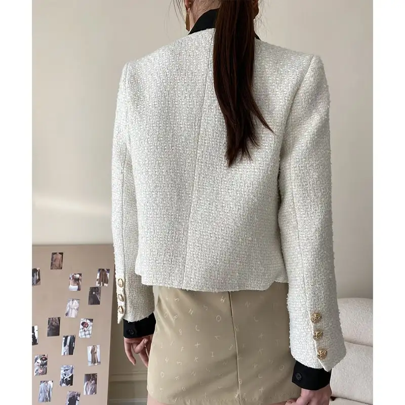 アウター ジャケット ツイード 無地 OL/フォーマル 長袖 ホワイト