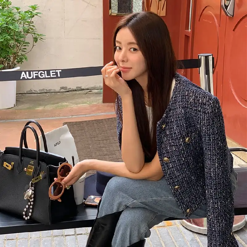 アウター ジャケット ツイード ファッション 長袖 ダークブルー