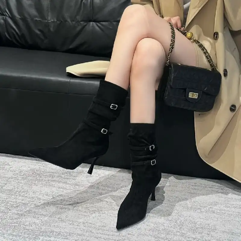 ストレッチ シュークリームブーツ ショートブーツ ブラック ライトブラウン 8CM