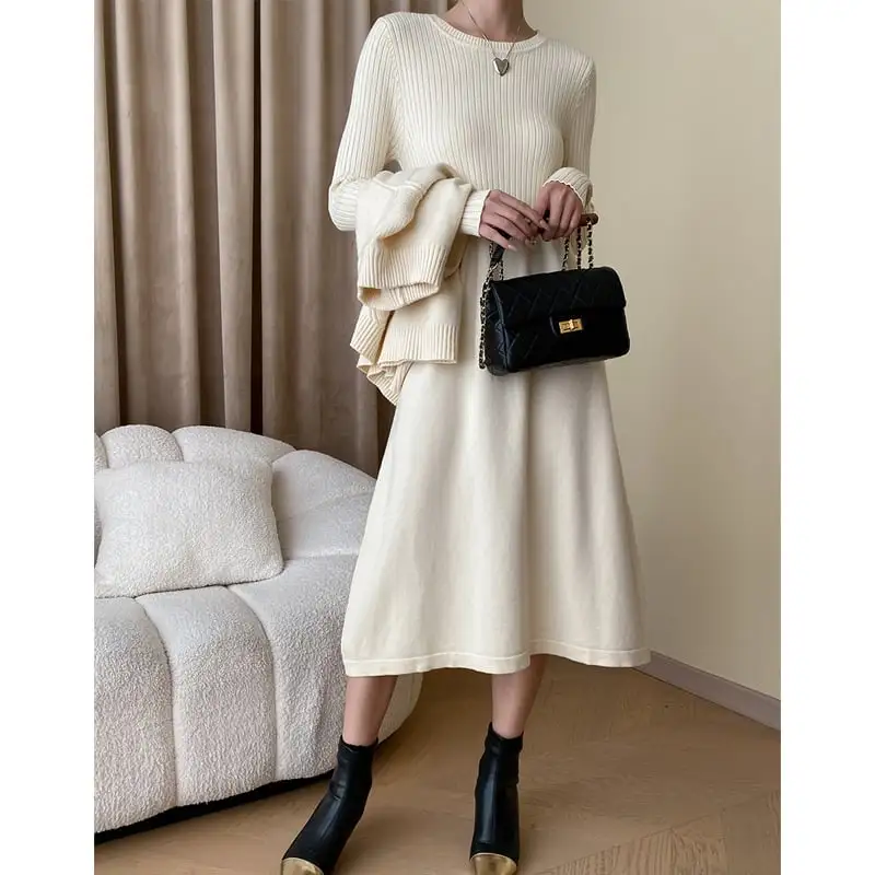 3colors 重ね着コーデ ニット アラン編み バットスリーブ 2点セット