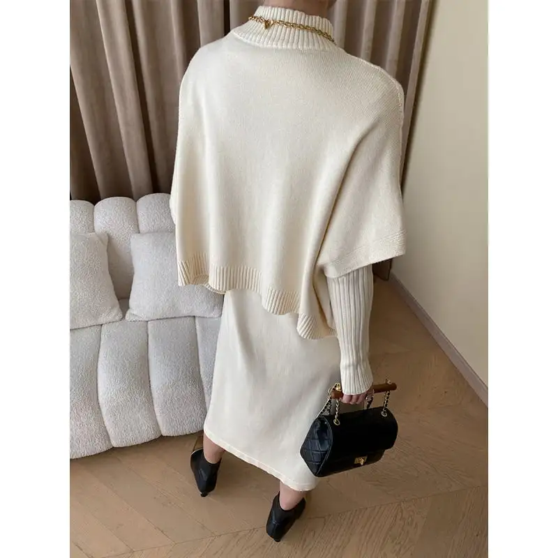 3colors 重ね着コーデ ニット アラン編み バットスリーブ 2点セット