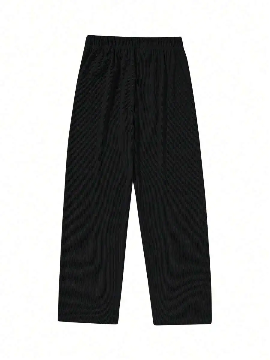 コーデュロイ ジップスリット ワイドレッグパンツ 無地 カジュアル スポーティー ロングパンツ