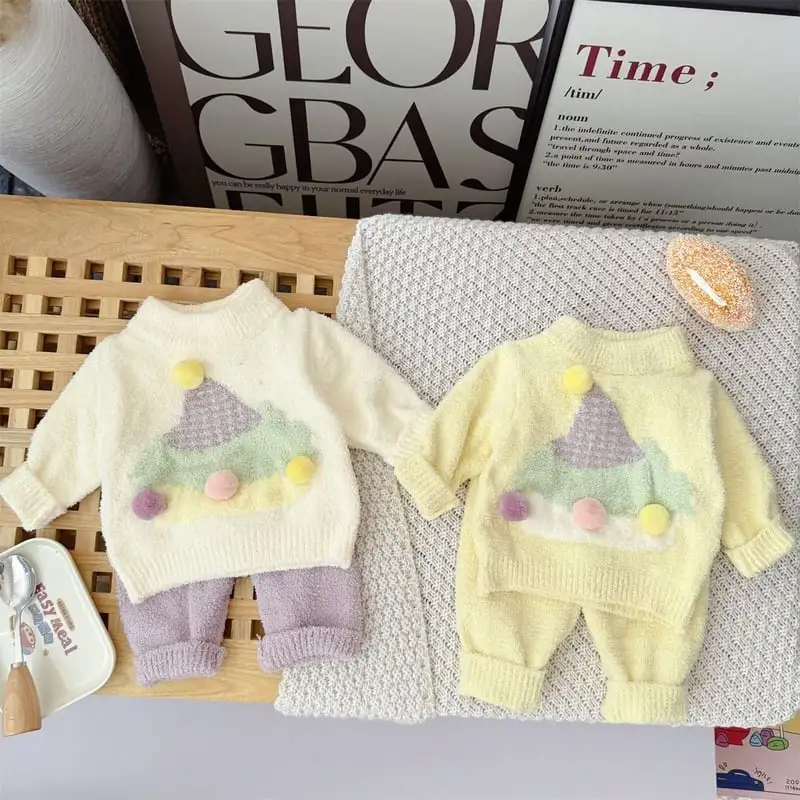 【66-100cm】可愛いカラーバリもこもこセットアップ