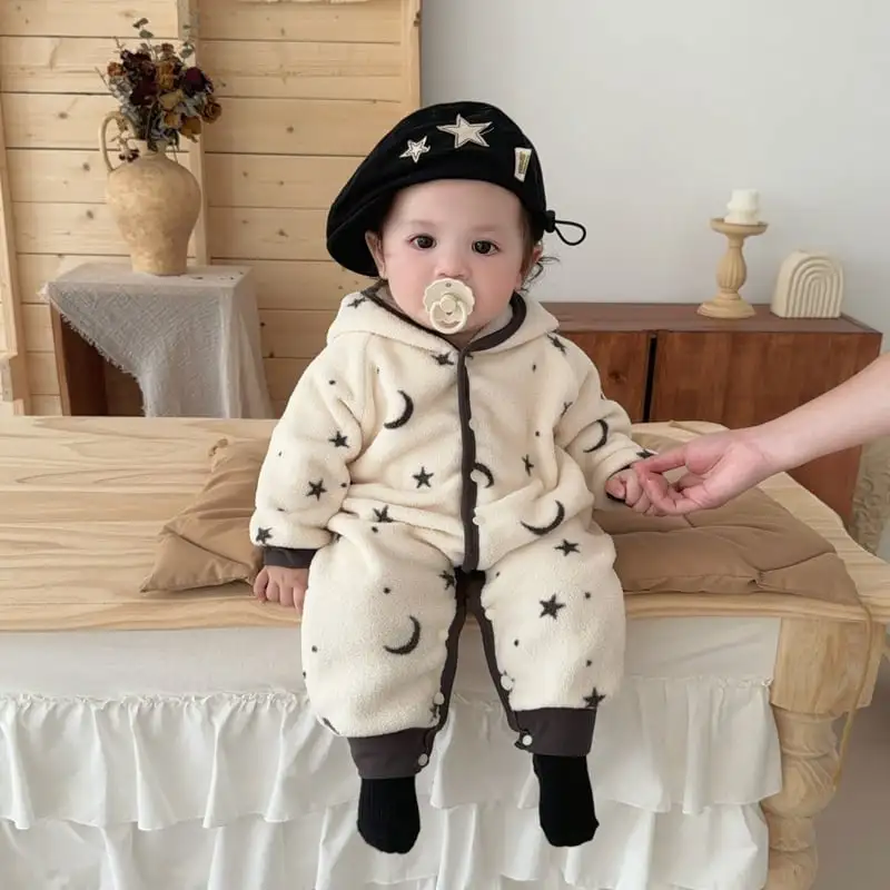 【66-100cm】スター柄もこもこオールインワン