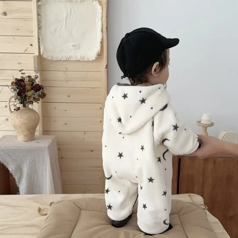 【66-100cm】スター柄もこもこオールインワン