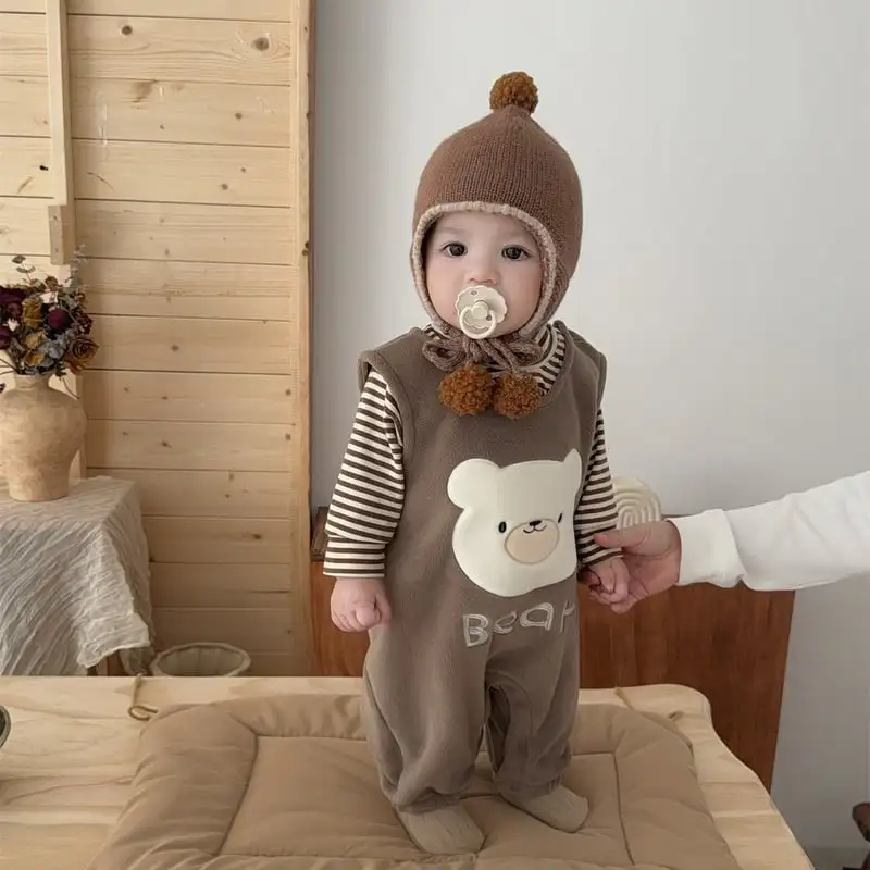 【66-100cm】暖かいビッグベアサロペット＆Ｔシャツ