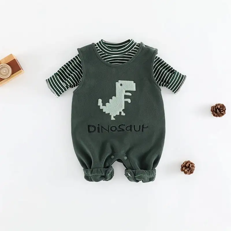 【66-100cm】暖かいビッグベアサロペット＆Ｔシャツ