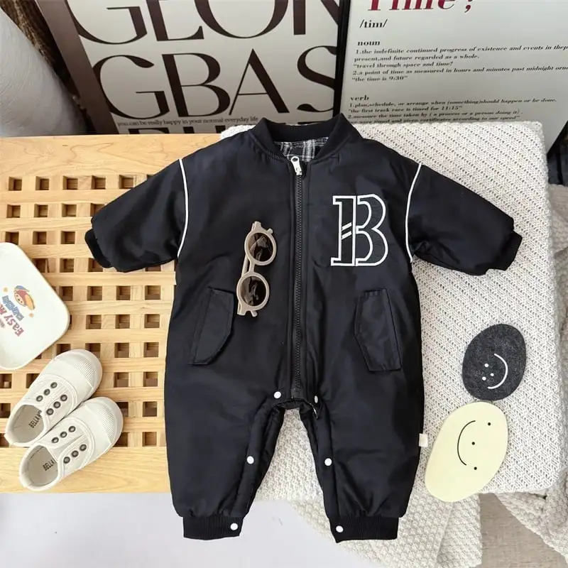 【66-100cm】リバーシブルチェック暖かいロンパース