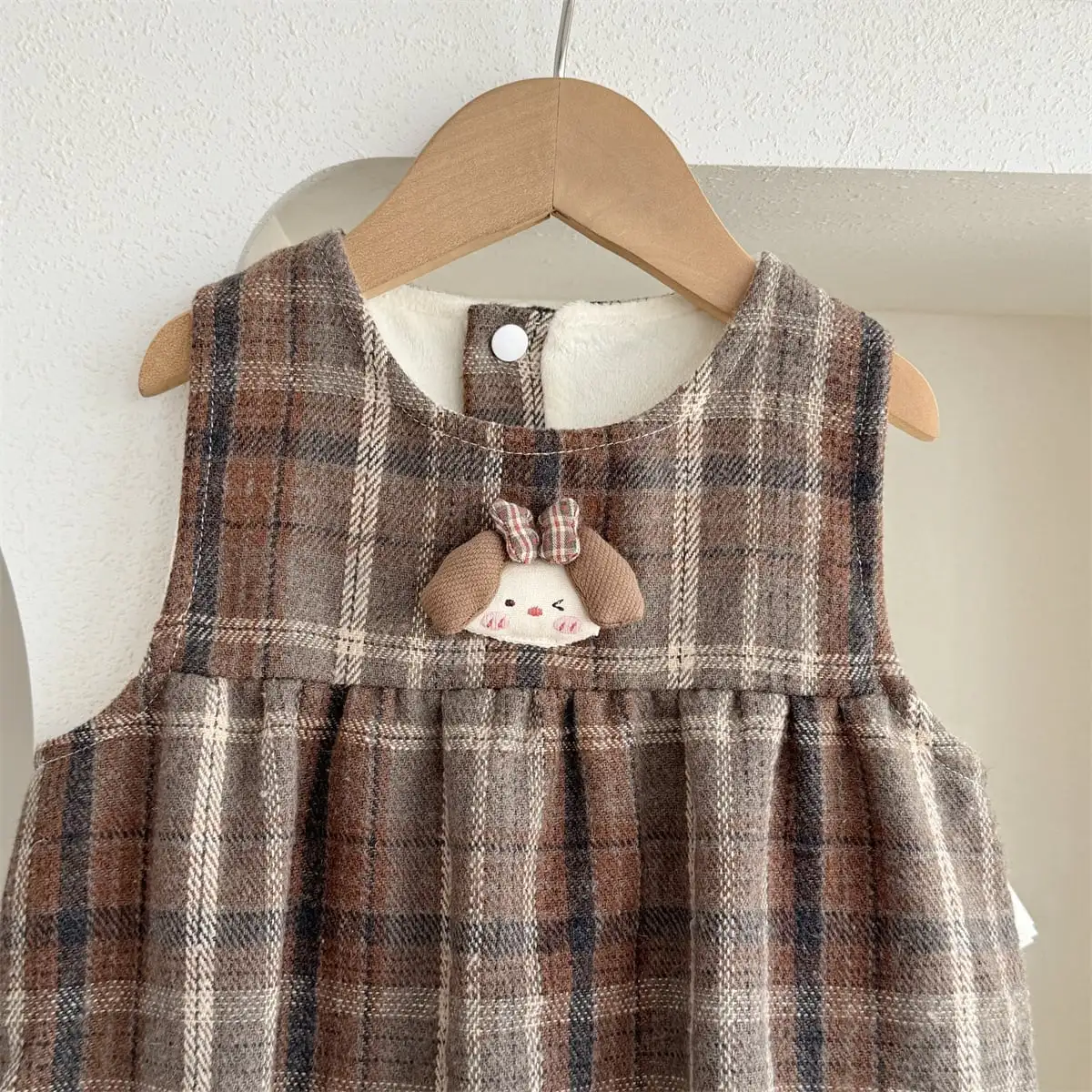 【66-100cm】ブラウン チェック オールインワン＆Ｔシャツ