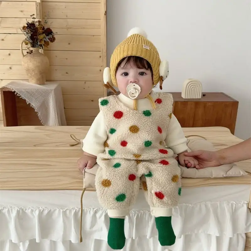 【66-100cm】暖かいカラフルドットオールインワン