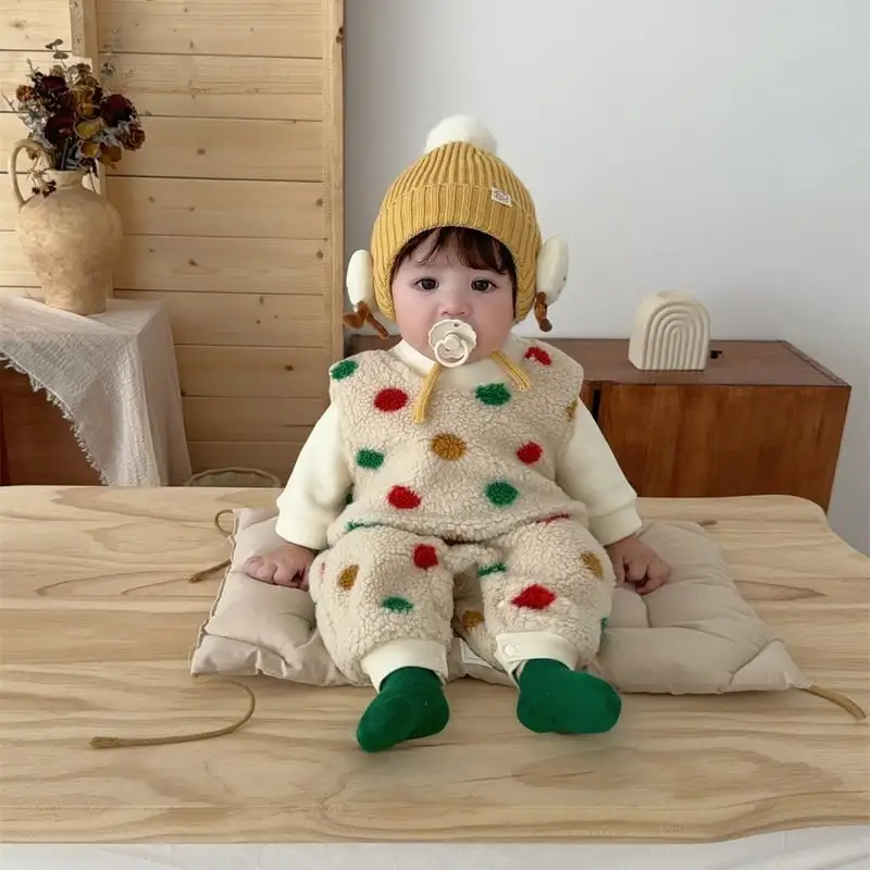 【66-100cm】暖かいカラフルドットオールインワン