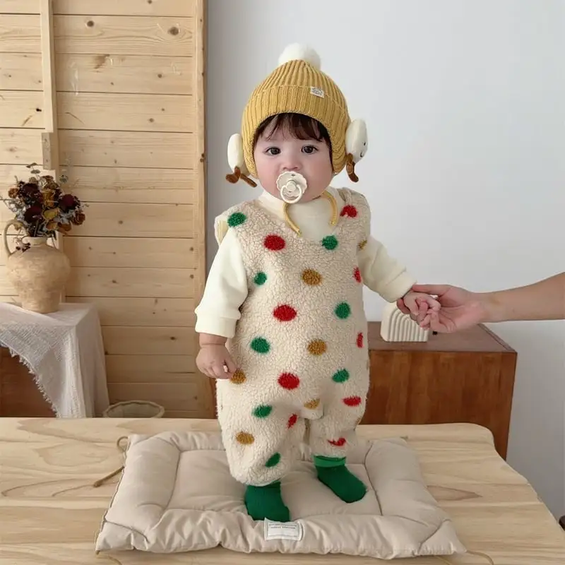 【66-100cm】暖かいカラフルドットオールインワン