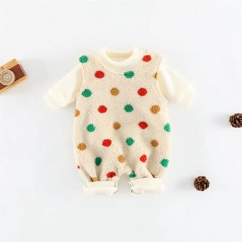 【66-100cm】暖かいカラフルドットオールインワン