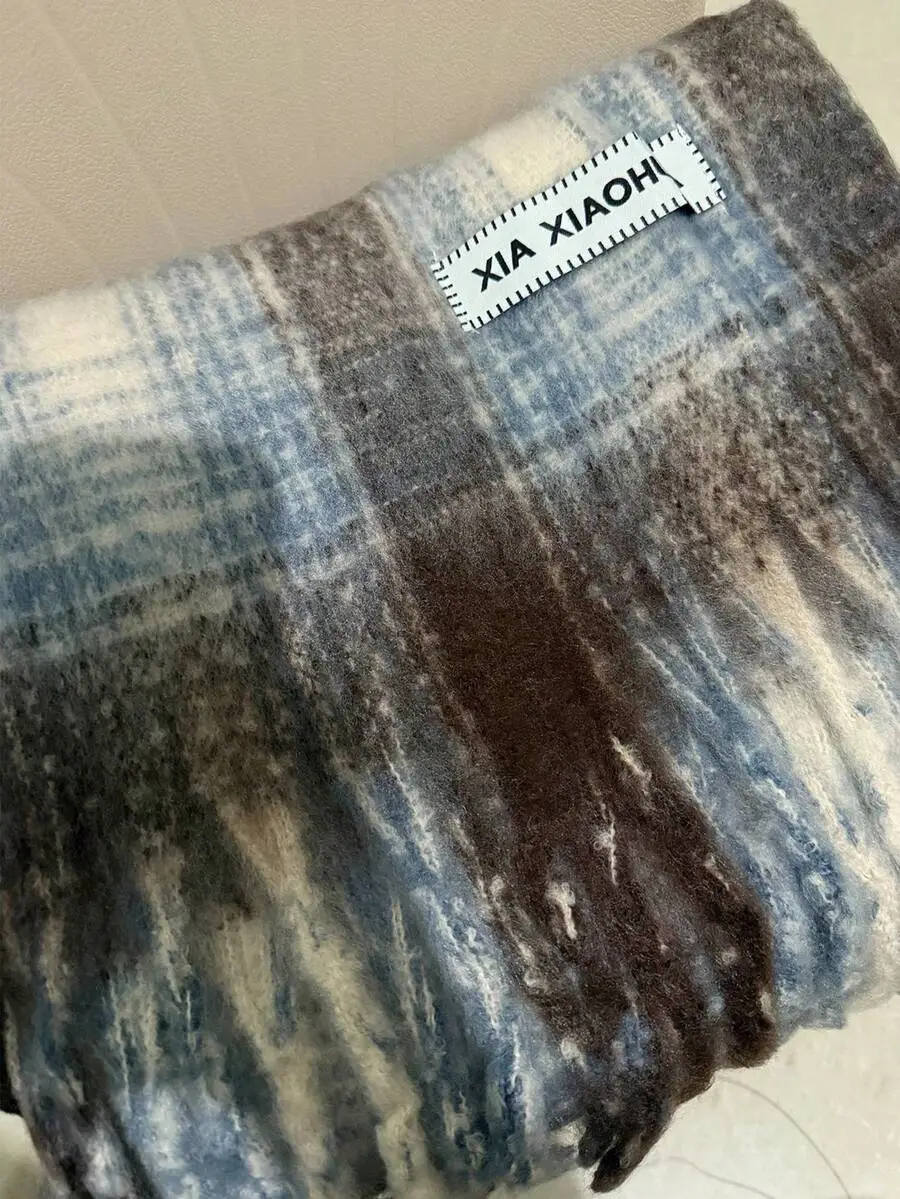 チェック柄 レディース 暖かい  フリンジ付き マフラー