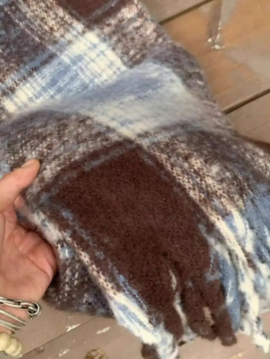 チェック柄 レディース 暖かい  フリンジ付き マフラー