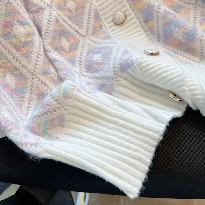 トップス セーター Vネック カーディガン ダイヤモンドパターン カラフル