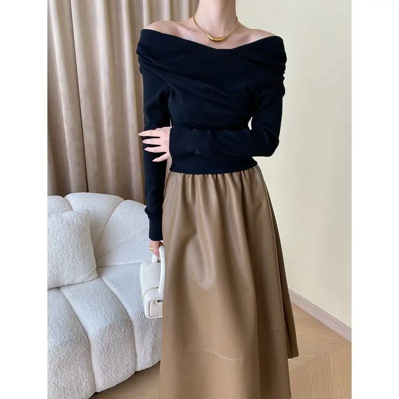 トップス ニット 4色展開 ボートネックデザイン 長袖