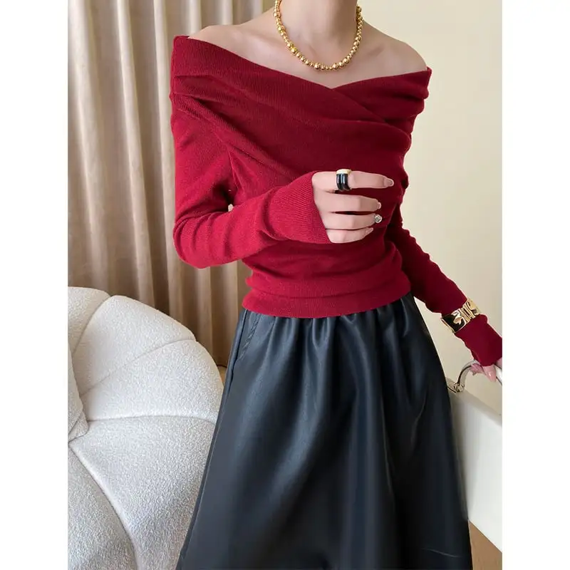 トップス ニット 4色展開 ボートネックデザイン 長袖