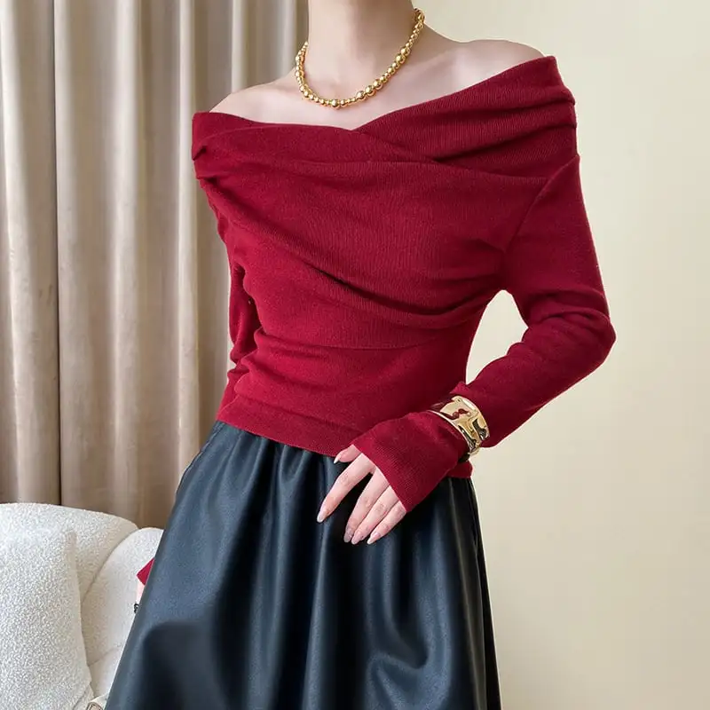 トップス ニット 4色展開 ボートネックデザイン 長袖