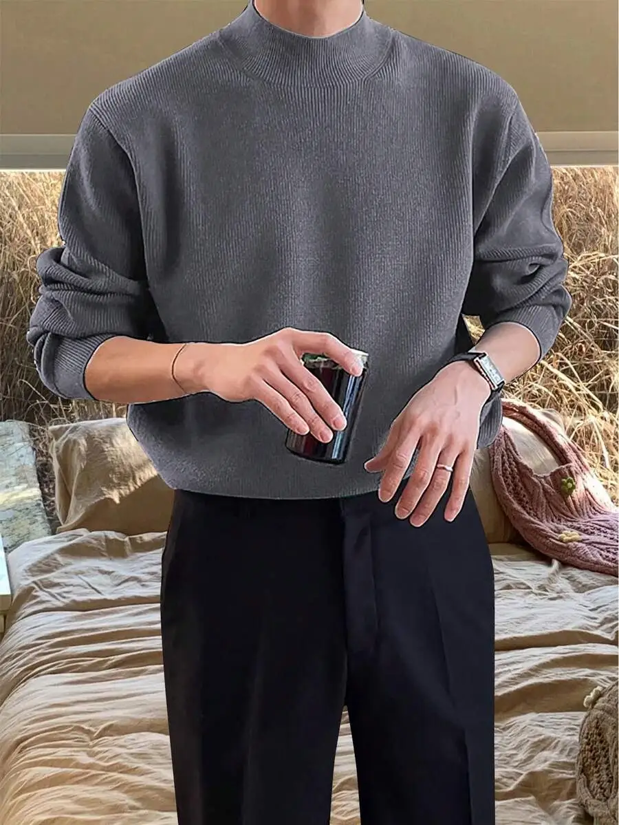 無地 スタンドカラー カジュアル 長袖 プルオーバー セーター