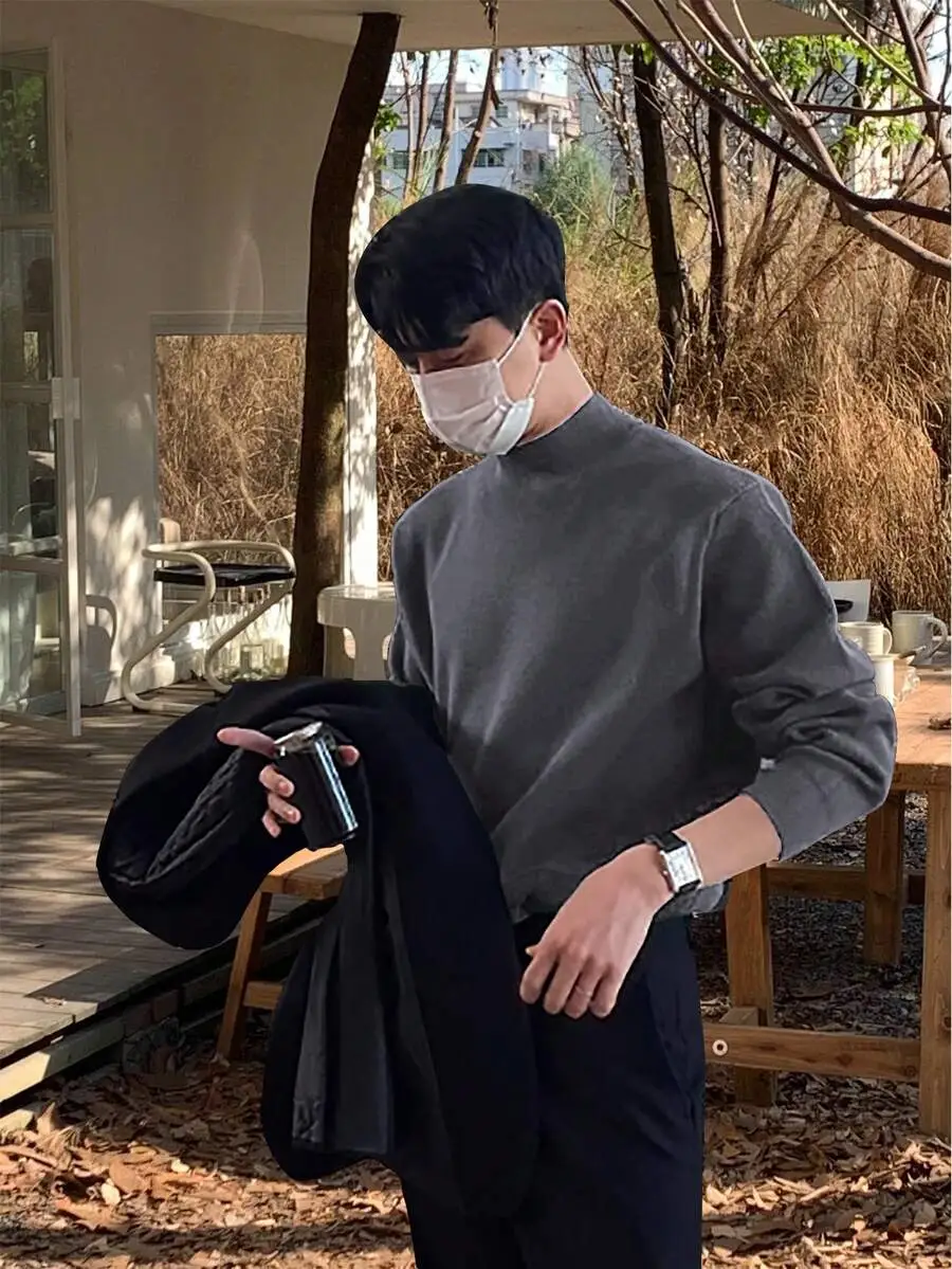 無地 スタンドカラー カジュアル 長袖 プルオーバー セーター