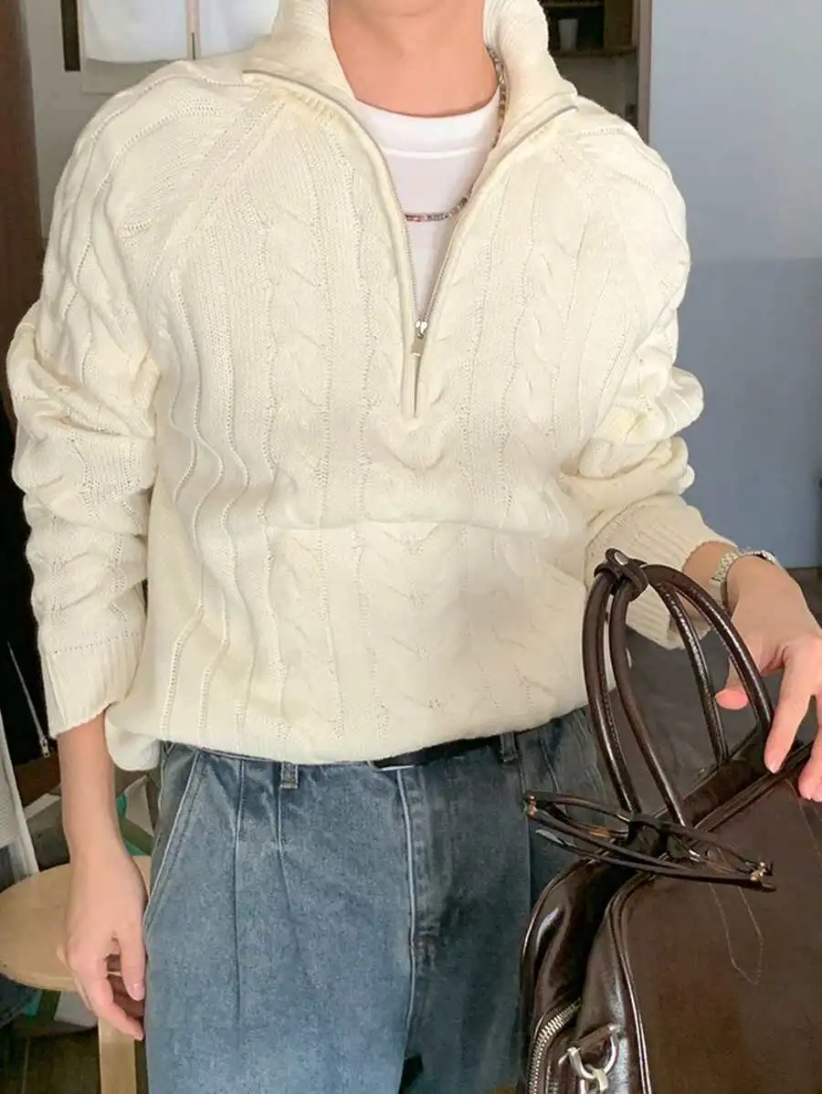 ベージュ 無地 カジュアル デイリー ニットセーター