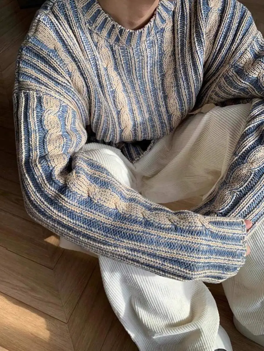 レトロラウンドネック セーター プルオーバー ストリートウェア