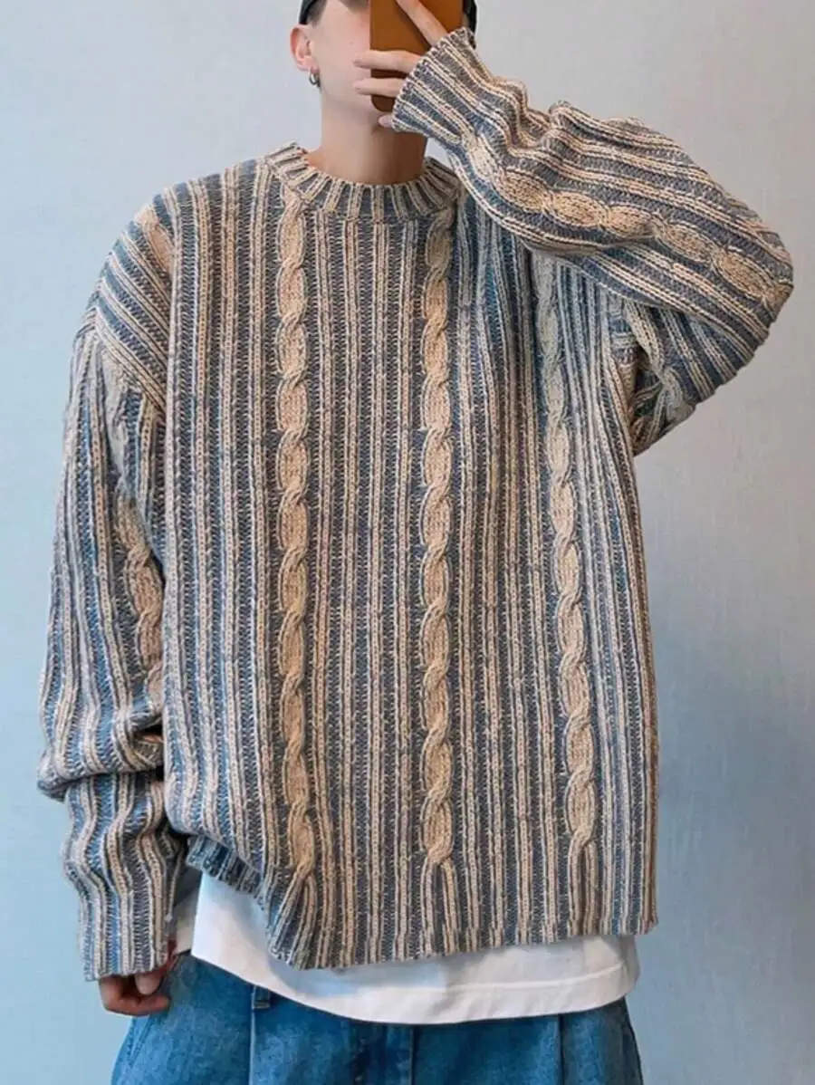 レトロラウンドネック セーター プルオーバー ストリートウェア