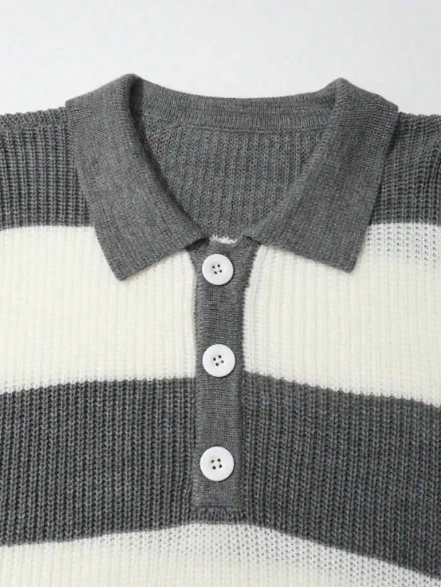 フロント ロングスリーブ ストライプ カジュアル セーター