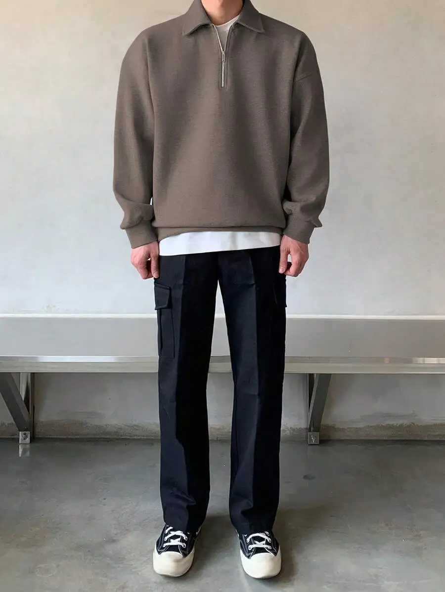カジュアル 無地 ミニマリスト スウェットシャツ デイリーウェア