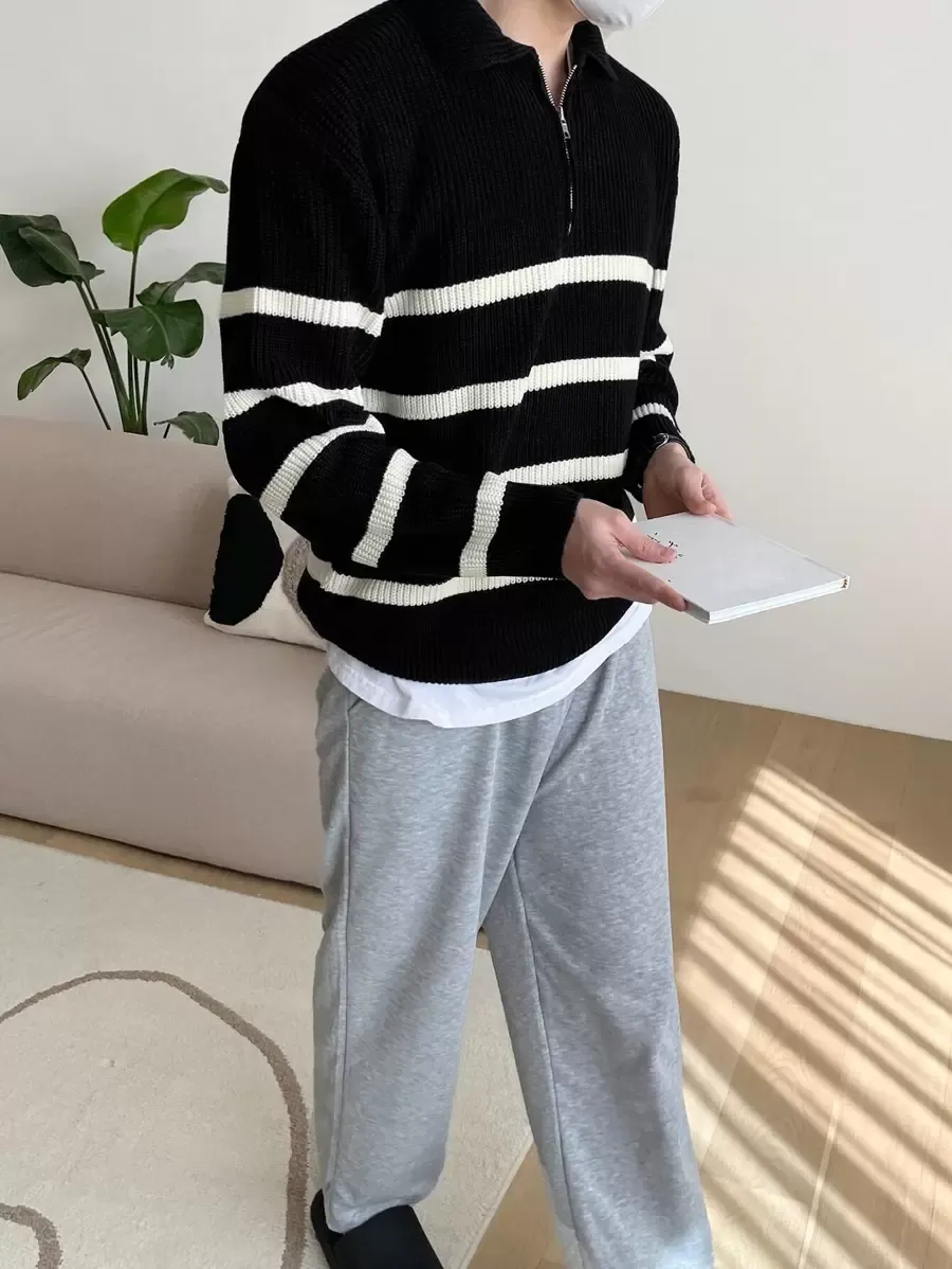 ストライプ柄 ポロネック セーター
