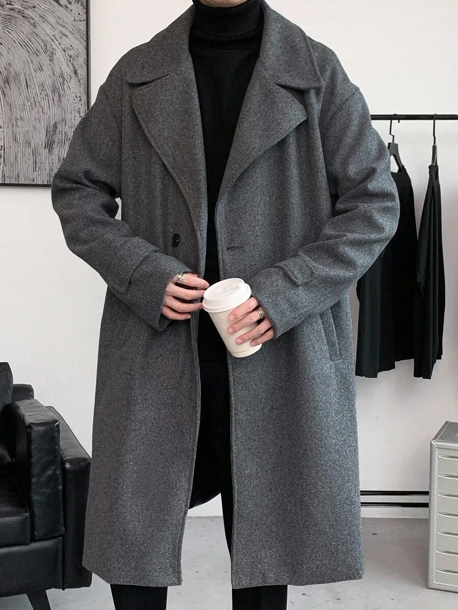 ルーズフィット メンズ ドロップショルダー ベルト付き オーバーコート