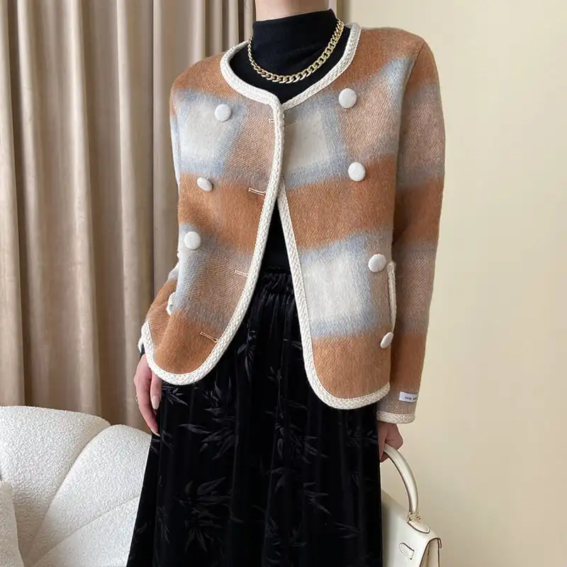 アウター ジャケット 配色 ダブルブレスト フランス風 長袖