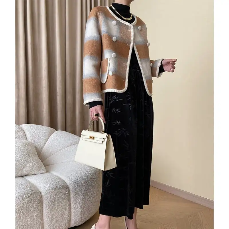 アウター ジャケット 配色 ダブルブレスト フランス風 長袖