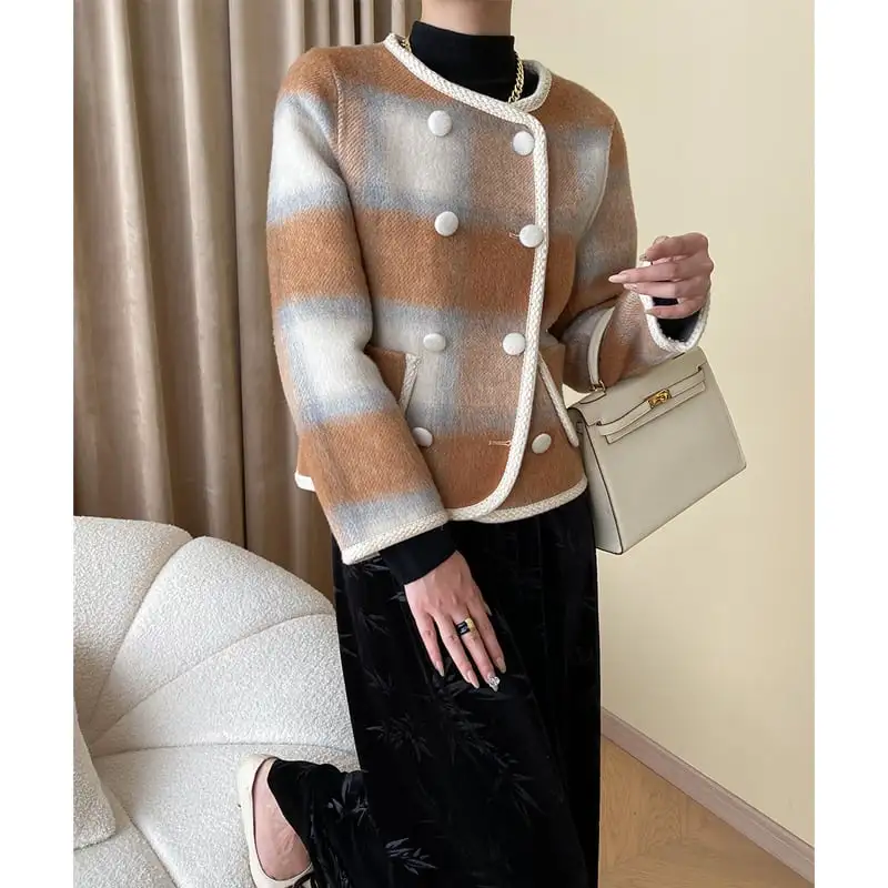 アウター ジャケット 配色 ダブルブレスト フランス風 長袖