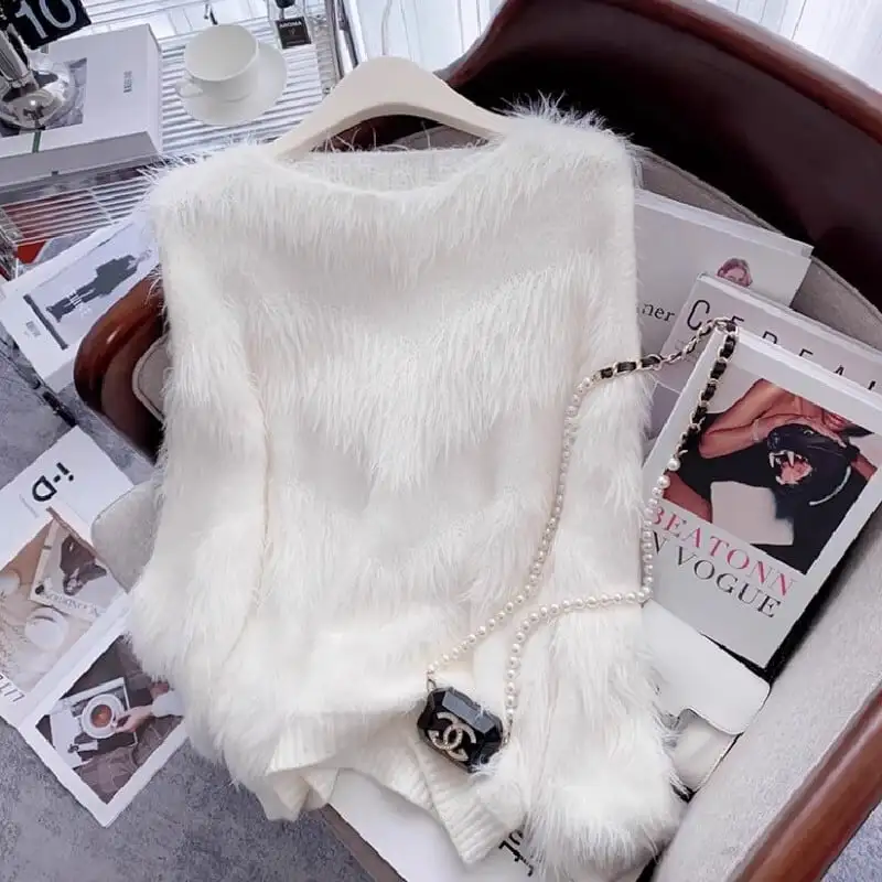 トップス セーター 4色展開 長袖 グレーパープル ホワイト ダークベージュ ピンク