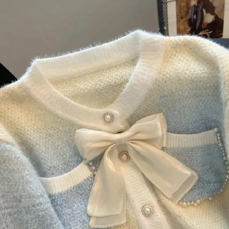 トップス セーター 配色 シンプル 蝶結び