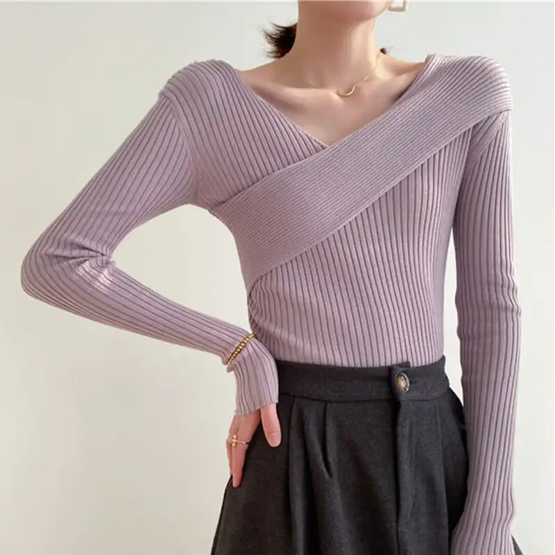 トップス カットソー · セーター ニット 女性らしい セクシー Vネック