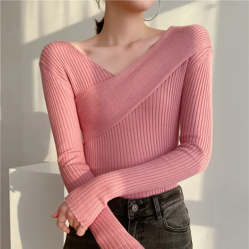 トップス カットソー · セーター ニット 女性らしい セクシー Vネック