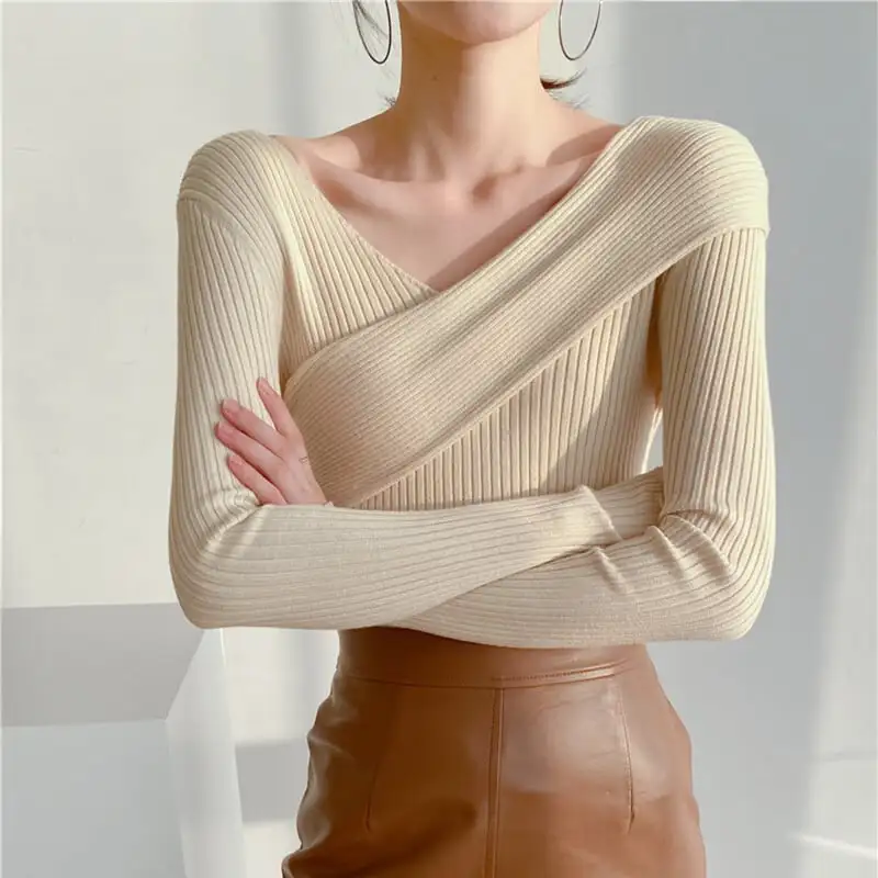 トップス カットソー · セーター ニット 女性らしい セクシー Vネック