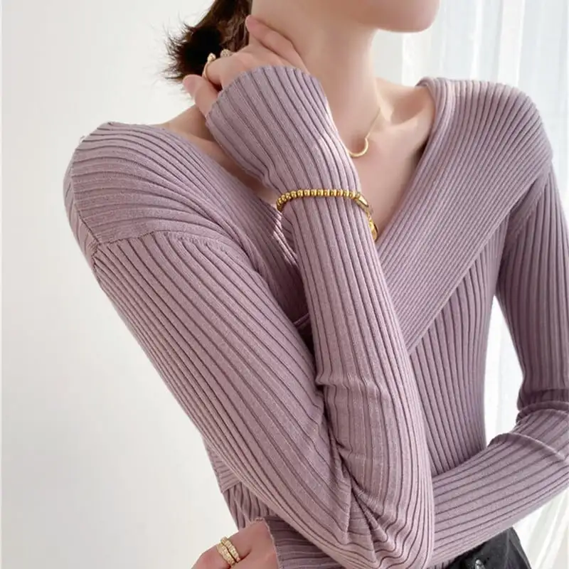 トップス カットソー · セーター ニット 女性らしい セクシー Vネック