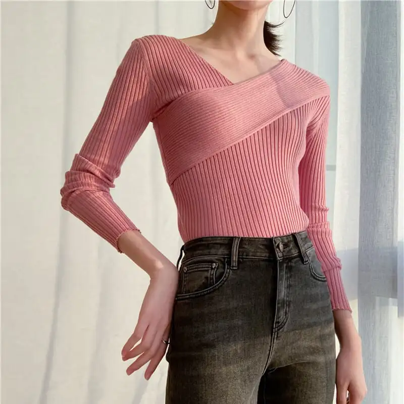 トップス カットソー · セーター ニット 女性らしい セクシー Vネック