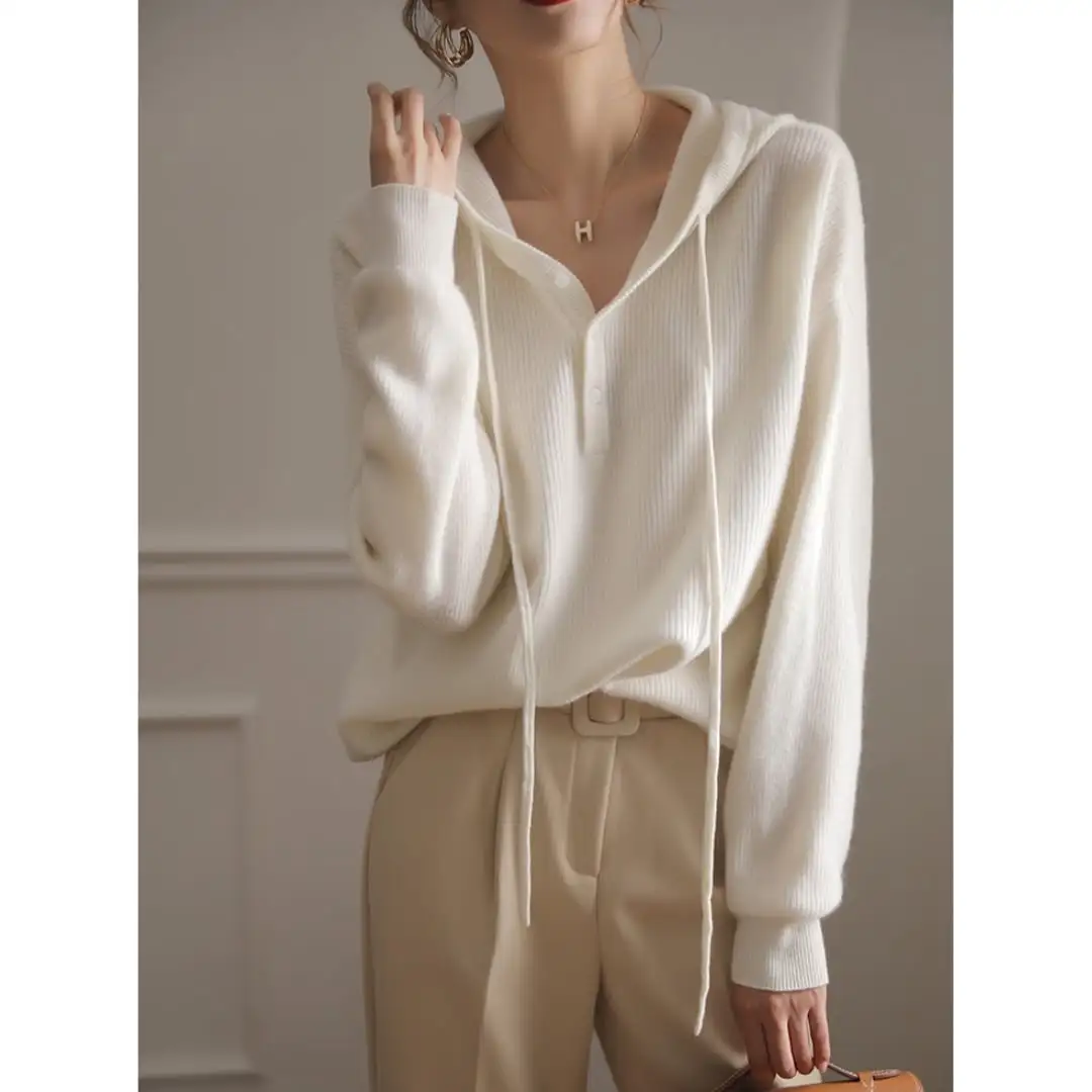 トップス カットソー ニット ボタン 長袖 カジュアル フード付き