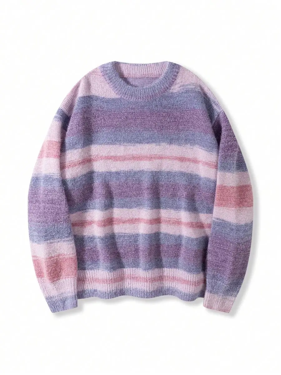 ストリートスタイル グラデーション オーバーサイズ クルーネック プルオーバーセーター